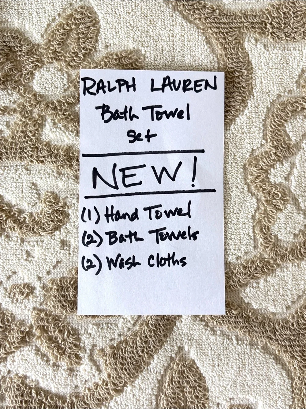 lot set of 5 RALPH LAUREN Bath Towels, Hand Towel, Washcloths Beige Floral NEW